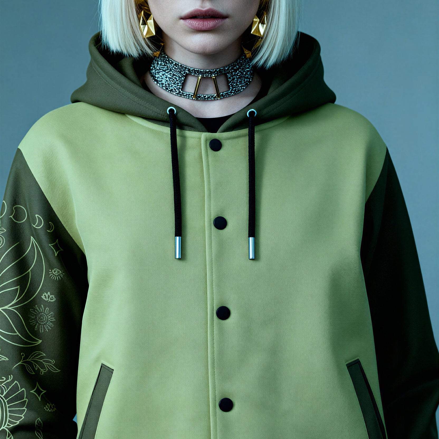 Hooded Baseball Jacke - MeadowlandGreen