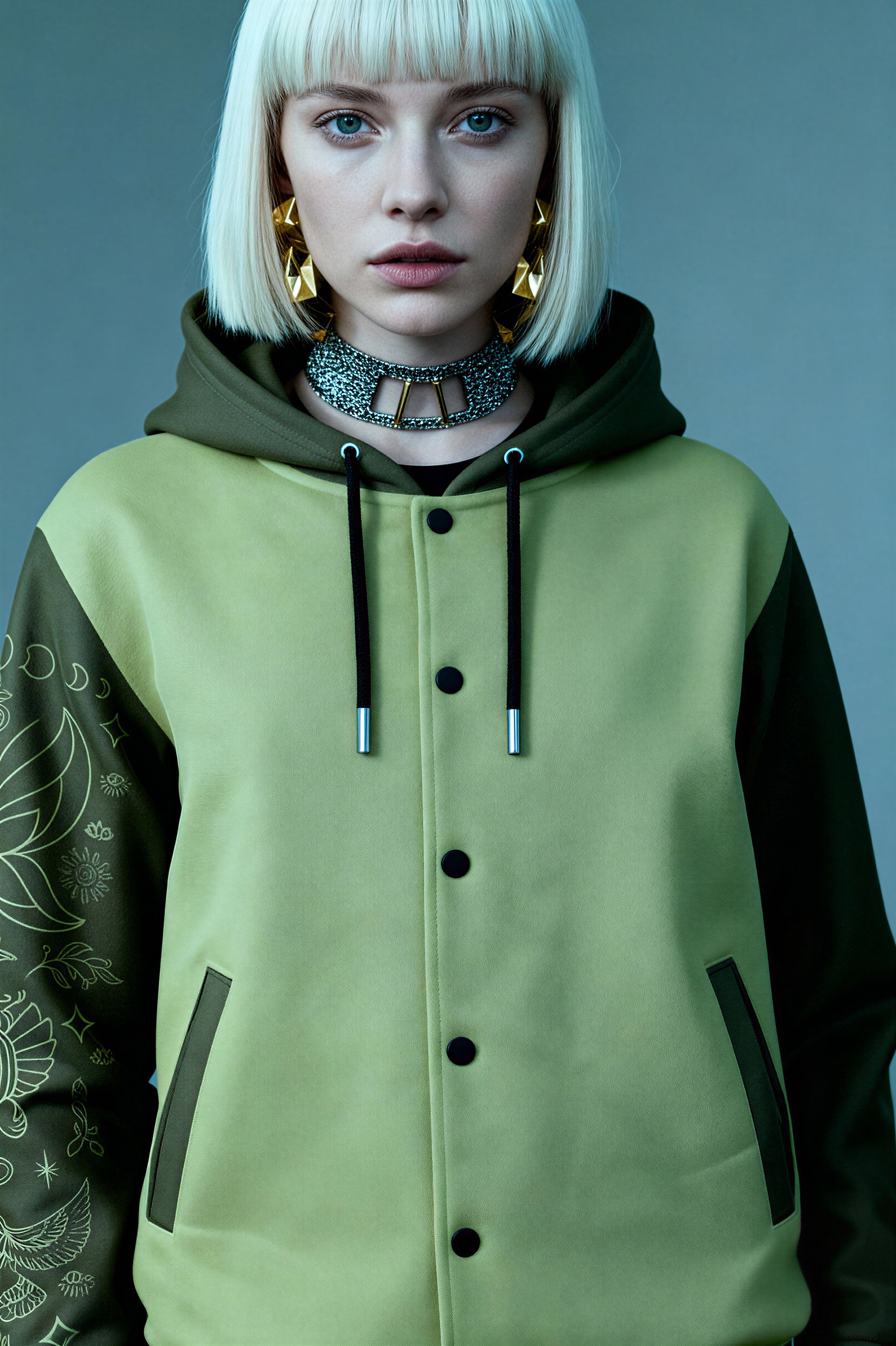 Hooded Baseball Jacke - MeadowlandGreen