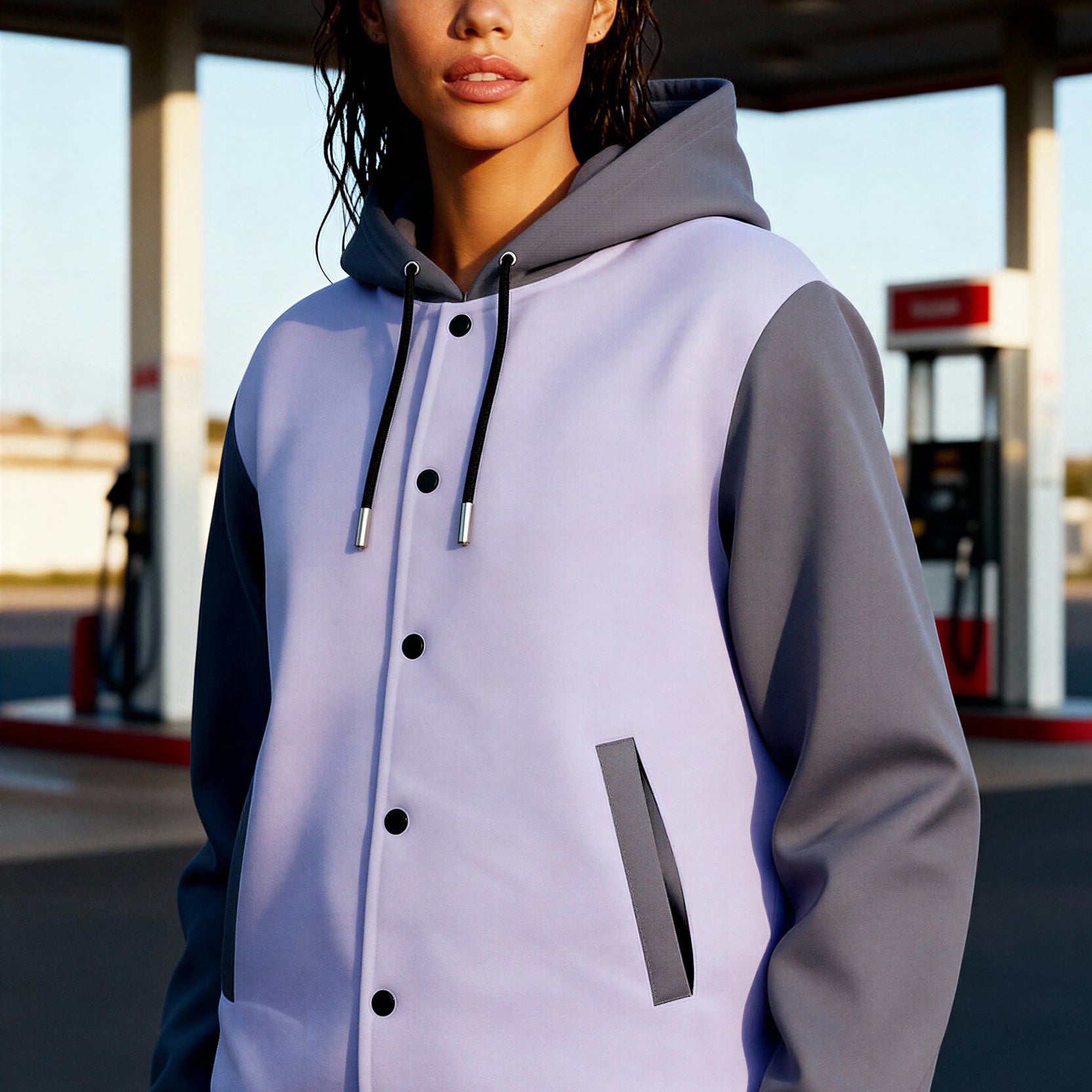 Hooded Baseball Jacke - PeacefulLilac