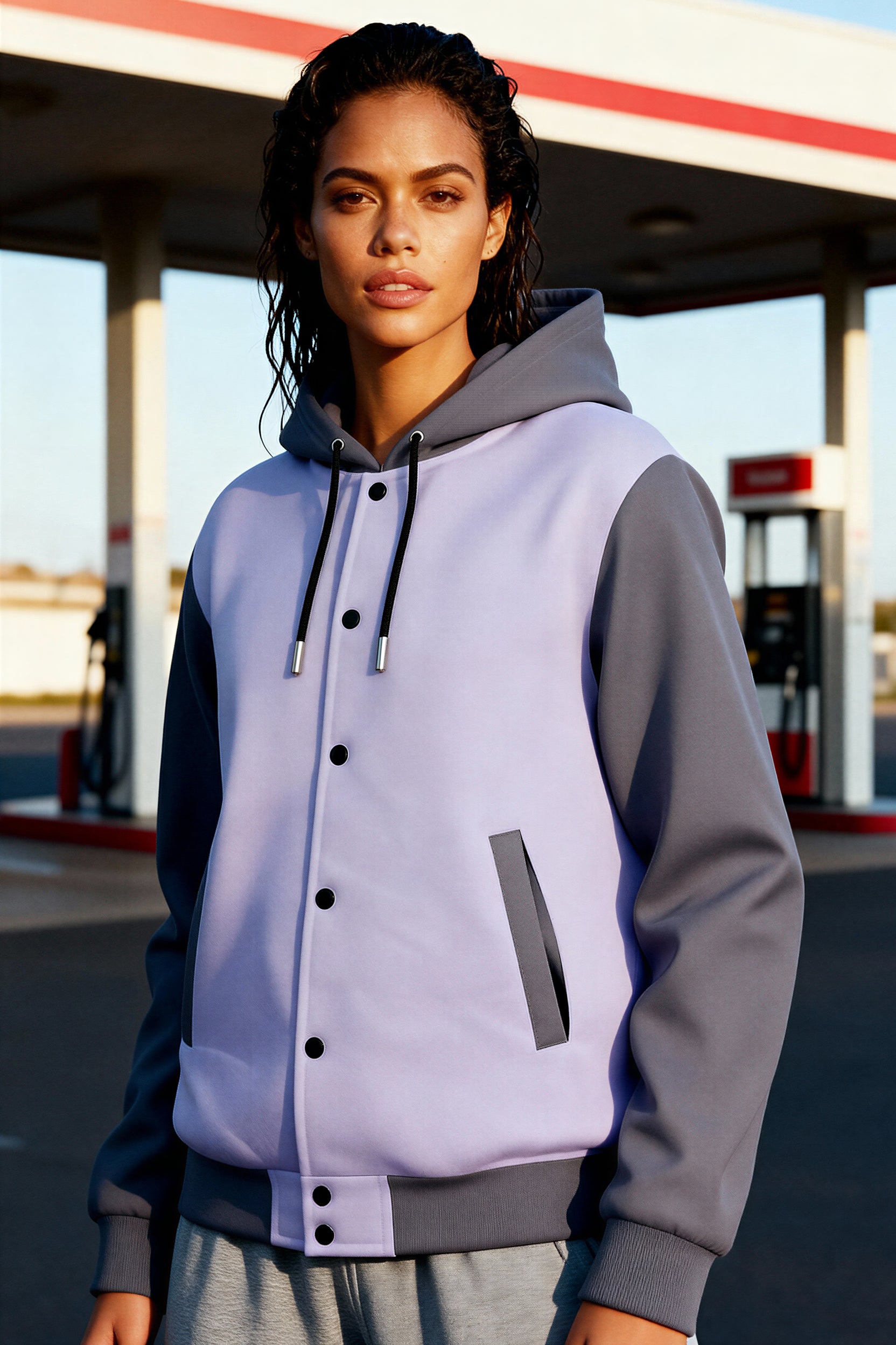 Hooded Baseball Jacke - PeacefulLilac
