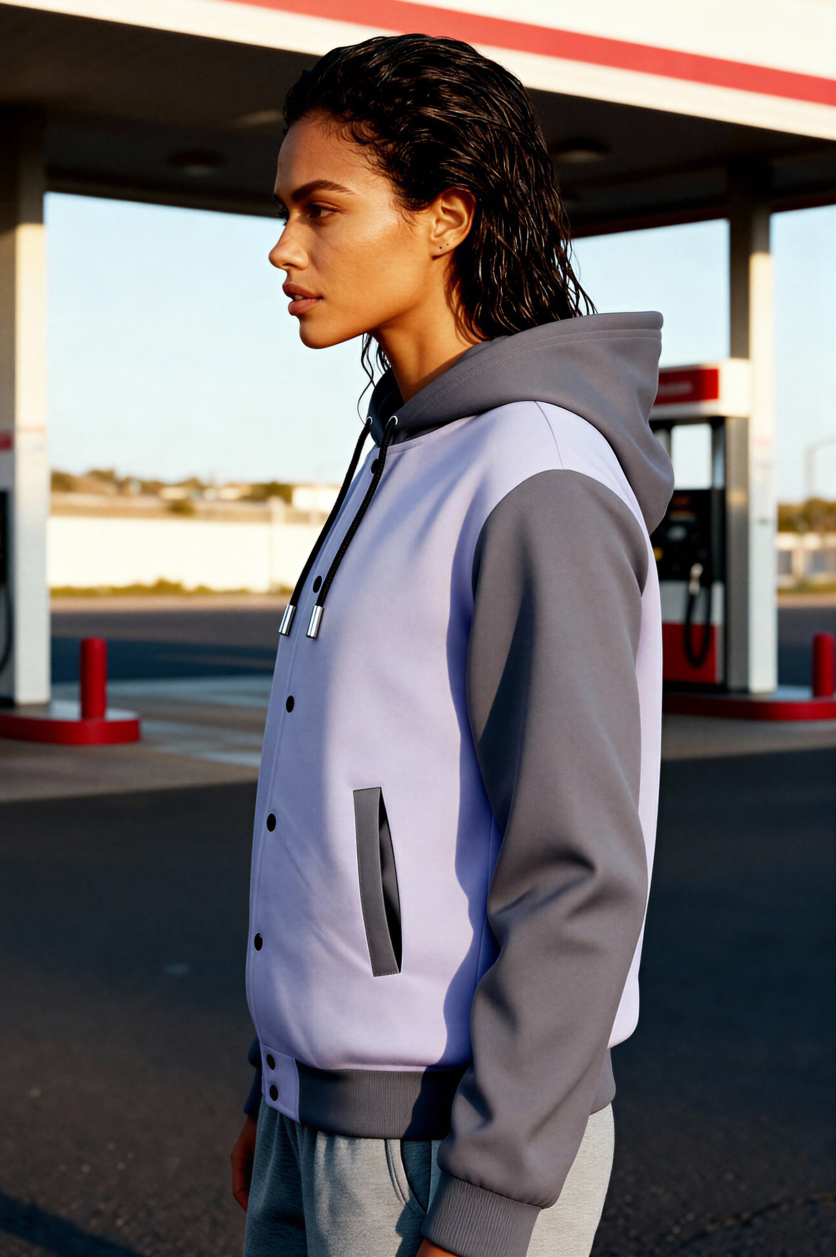 Hooded Baseball Jacke - PeacefulLilac