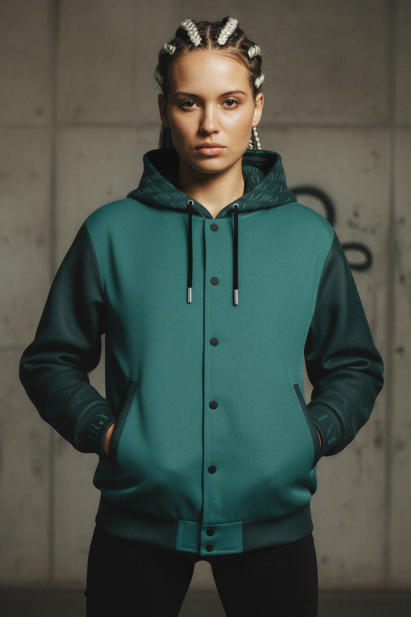 Hooded Baseball Jacke - TransformativeTeal