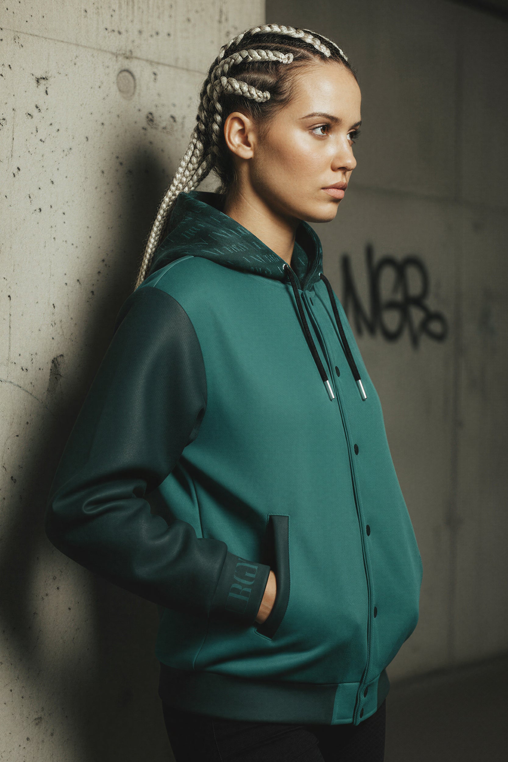 Hooded Baseball Jacke - TransformativeTeal